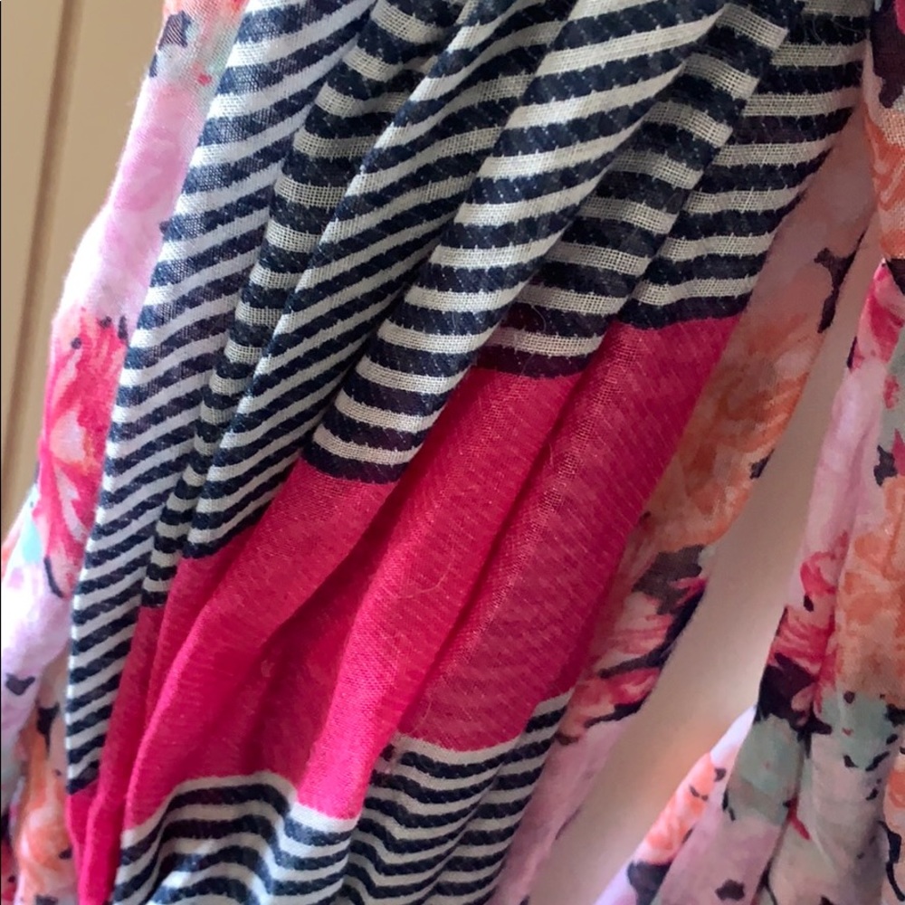 Navy and pink floral/stripe infinity scarf - Picture 2 of 3
